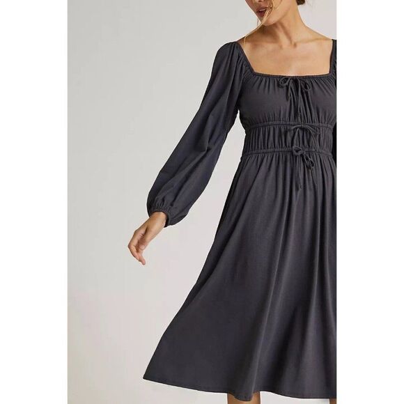 NWT ANTHROPOLOGIE Sz XS LACAUSA CORSETED MIDI DRESS IN BLACK - Picture 4 of 4